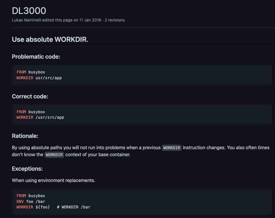 Hadolint GitHub Wiki page