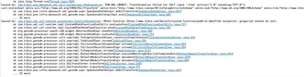 Solución para la transformación fallida de entrada XSLT en BusinessWorks
