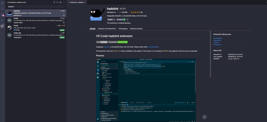 Hadolint VS Code Extension