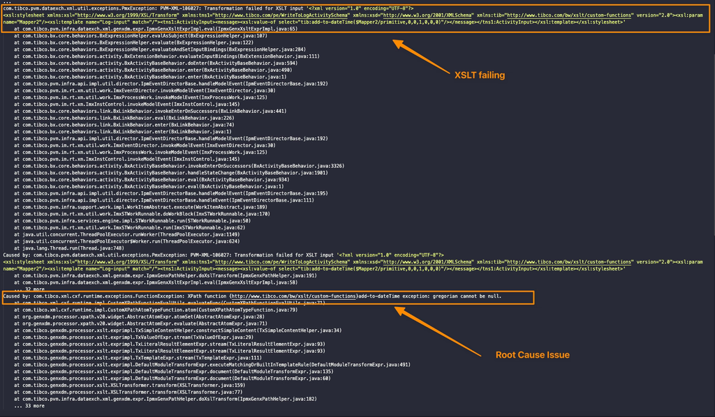 Solución para la transformación fallida de entrada XSLT en BusinessWorks