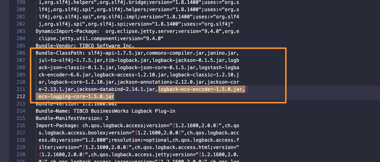 TIBCO BW ECS Logging Support 5 BW ECS Logging: Bundle-Classpath changes